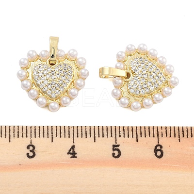 Brass Pave Clear Cubic Zirconia With ABS Imitation Pearl Beads Pendants KK-U009-03G-1