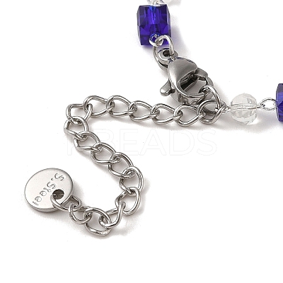 Rondelle Cube Glass & Brass Link Chain Bracelets BJEW-L685-09P-1