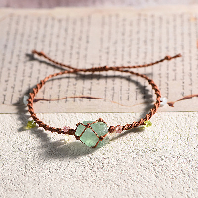 Natural Fluorite Braided Bead Bracelet PW-WG21595-15-1
