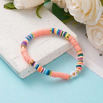 Polymer Clay Heishi Beads Stretch Bracelets BJEW-JB05708-01-1