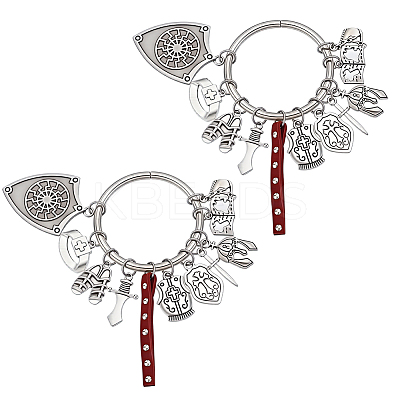 2Pcs Mixed Shapes Alloy & Faux Suede Cord Pendant Decorations HJEW-GA00069-1