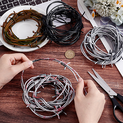 4Pcs 4 Colors Halloween Plastic with Iron Inside Fake Barbed Wire Garlands for Party Home Decoration Crafts KY-GA0001-40-1