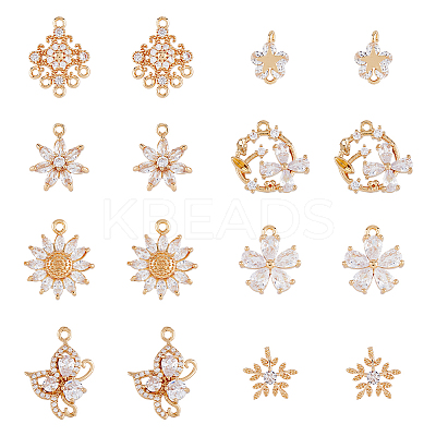16Pcs 8 Styles Brass Micro Pave Cubic Zirconia Pendants KK-DC0002-83-1