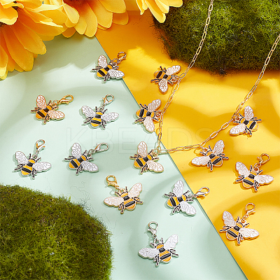 32Pcs 2 Colors Bees Alloy Enamel Pendant Decorations HJEW-PH02214-1