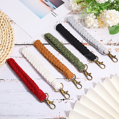 6Pcs 6 Colors Cotton Braided Wristlet Straps KEYC-GL0001-14-1