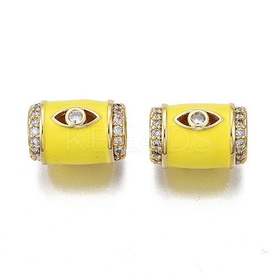Brass Micro Pave Clear Cubic Zirconia Eye European Beads with Enamel ZIRC-N039-220E-1