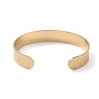 Ion Plating(IP) 304 Stainless Steel Hammered Cuff Bangles for Women BJEW-Z078-11G-1