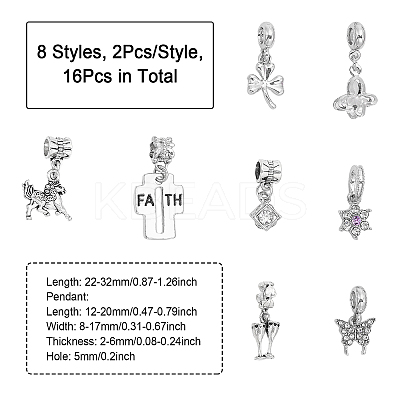 16Pcs 8 Styles Rack Plating Alloy Crystal Rhinestone European Dangle Charms FIND-CA0007-73-1