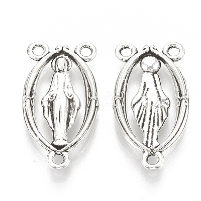 Holy Oval Carved Virgin Mary Tibetan Style Alloy Chandelier Component Links TIBEP-0381-S-LF-1