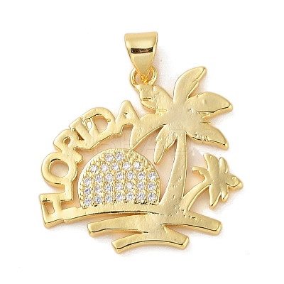 Rack Plating Brass Micro Pave Cubic Zirconia Pendants KK-P261-01G-1
