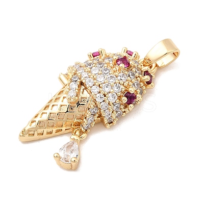 Brass Micro Pave Clear & Hot Pink Cubic Zirconia Pendants KK-A277-35G-1