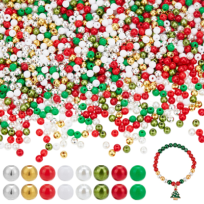 1600Pcs 8 Styles Christmas Theme DIY Round ABS Plastic & Acrylic Beads Findings Kits DIY-AR0004-47-1