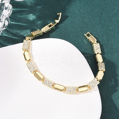 Brass Micro Pave Clear Cubic Zirconia Link Chain Bracelets for Women BJEW-F530-01G-1