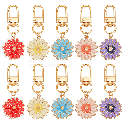 10Pcs 5 Styles Daisy Alloy Enamel Pendant Decoration HJEW-PH02102-1
