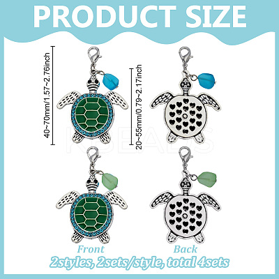 4Pcs 2 Colors Alloy Green Enamel Sea Turtle Pendants Decoration HJEW-FG00025-1