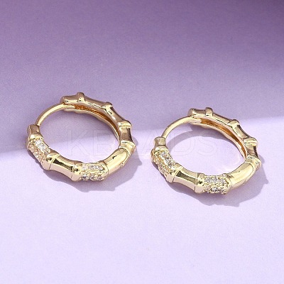 Bamboo Brass Micro Pave Clear Cubic Zirconia Hoop Earrings EJEW-Z102-05G-1