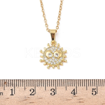 Brass Micro Pave Clear Cubic Zirconia Sun Pendant 304 Stainless Steel Chain Necklaces for Women NJEW-D341-06G-1
