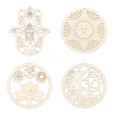 Wooden Bohemian Meditation Energy Symbol Cup Mats DJEW-WH0034-65B-1