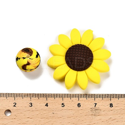23Pcs Sunflower & Round Silicone Focal Beads SIL-L005-01D-1