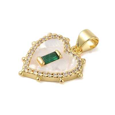 Rack Plating Brass & Cubic Zirconia Shell Pendants KK-S372-17G-1
