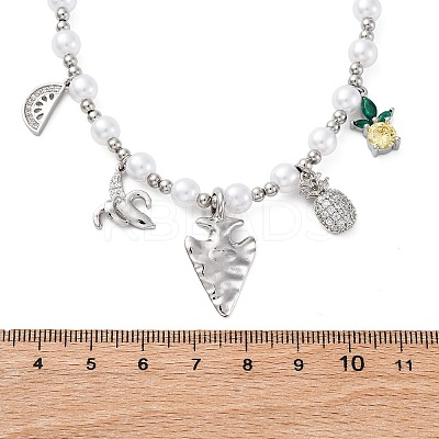 Brass Micro Pave Clear Cubic Zirconia Beaded Necklaces NJEW-Z059-05P-1
