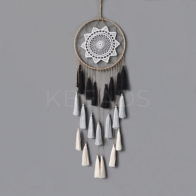 Iron Bohemian Woven Web/Net with Feather Pendant Decorations PW-WG18535-04-1