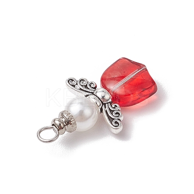 Spray Painted Transparent Glass Beads with ABS Plastic Imitation Pearl Round Beads amd Tibetan Style Alloy Fairy Wing Beads and 304 Stainless Steel Flat Head Pins Pendants PALLOY-JF03622-1