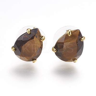 Natural Tiger Eye Stud Earrings X-EJEW-L196-03H-1