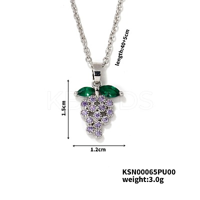 Delicate Grape Brass Rhinestones Pendant Necklace with Cable Chain for Women Girl LS-PO3545-1