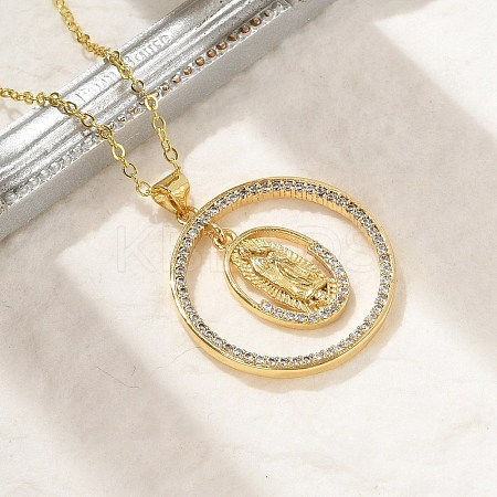 Brass Micro Pave Clear Cubic Zirconia Ring Pendant Necklaces LS-NJEW-P322-A03-G-1