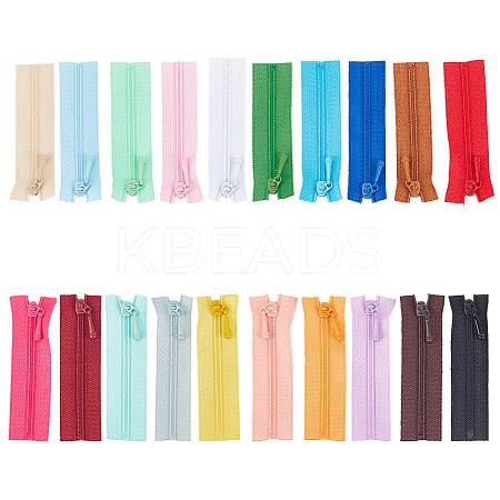 20Pcs 20 Colors Polyester & Plastic Mini Zip-fastener FIND-DR0001-10-1