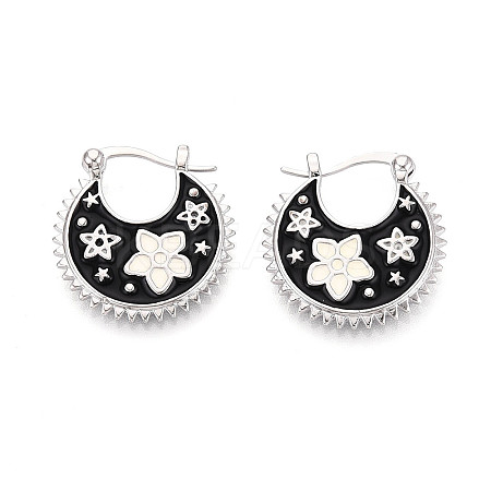Flower Brass Enamel Hoop Earrings EJEW-Z157-02P-1