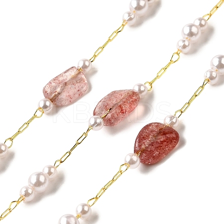 Handmade Natural Strawberry Quartz Nuggets Beaded Chains CHC-F020-03G-03-1