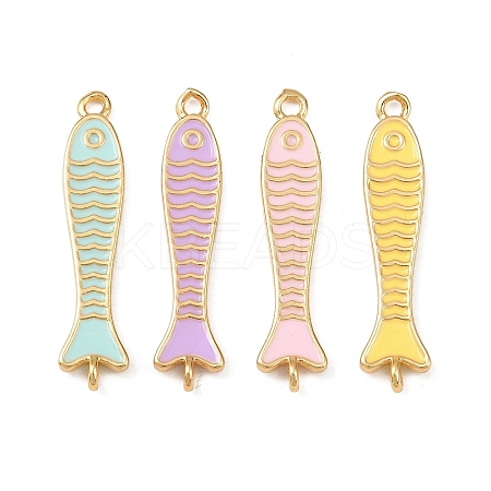 Brass Enamel Fish Connector Charms KK-L255-15G-1
