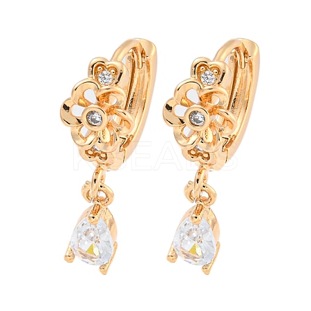 Brass Micro Pave Clear Cubic Zirconia Hoop Earrings EJEW-A107-10B-KCG-1
