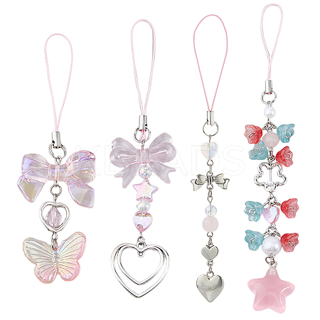 4Pcs Alloy & Acrylic Mobile Straps HJEW-DC00081-1