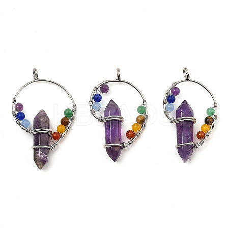 Natural Amethyst Double Terminal Pointed Big Pendants G-Z033-07P-02-1