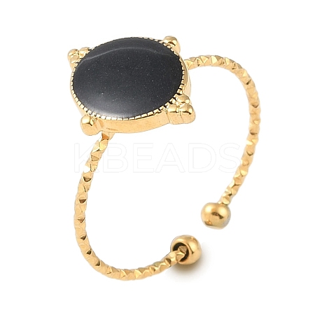 Ion Plating(IP) 304 Stainless Steel Enamel Oval Cuff Finger Rings RJEW-L107-076B-G-1