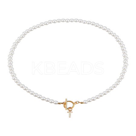 1Pc Brass Clear Cubic Zirconia Letter Pendant Necklaces NJEW-LP0001-32T-1