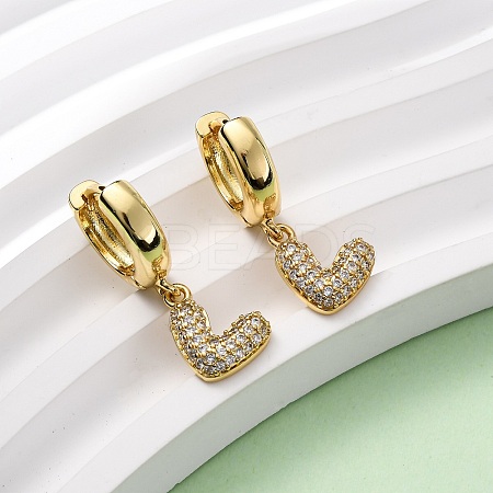 Brass Micro Pave Clear Cubic Zirconia Heart Hoop Earrings EJEW-K267-13G-1