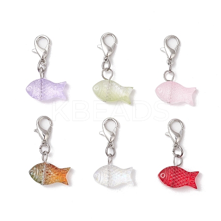 Fish Transparent Spray Painted Glass Pendant Decorations HJEW-JM03293-01-S-1