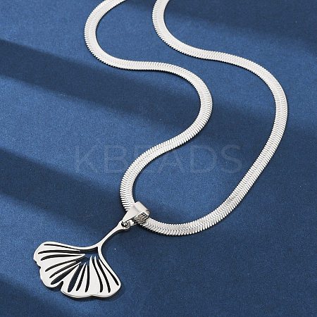 Ginkgo Leaf 201 Stainless Steel Herringbone Chains Pendant Necklaces NJEW-K253-36P-1
