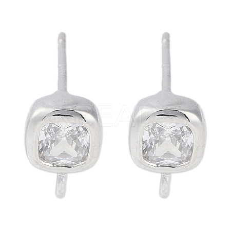 Brass Pave Clear Cubic Zirconia Stud Earring Findings LS-KK-F875-01P-1