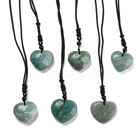 Natural Amazonite Heart Pendants Necklace NJEW-B093-01-1