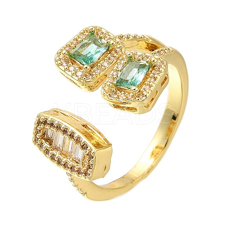 Rack Plating Brass Micro Pave Cubic Zirconia Open Cuff Rings for Women RJEW-M022-04G-01-1