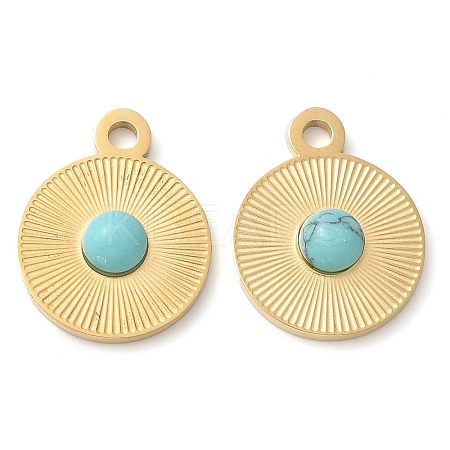 Synthetic Turquoisel Flat Round Charms STAS-Q345-33G-1