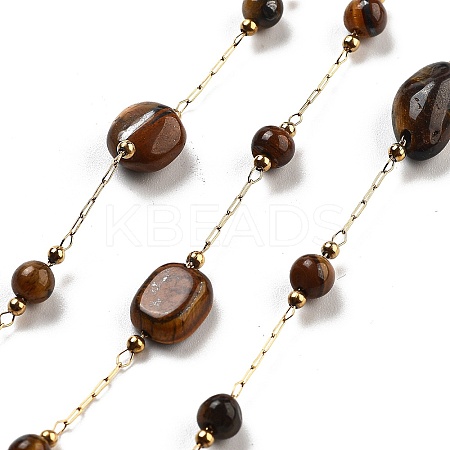 Handmade Nuggets Natural Tiger Eye Beaded Chains CHS-P019-06G-A-1