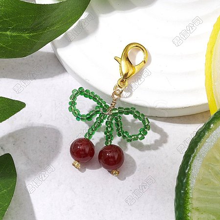 5Pcs Cherry Natural Carnelian & Glass Seed Beads Pendant Decorations HJEW-SZ00021-1