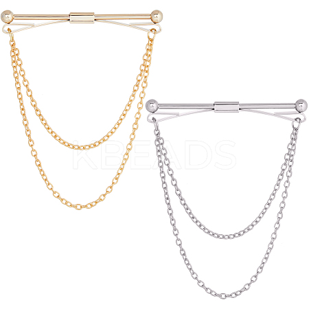 2Pcs 2 Colors Brass Hanging Chains Collar Pins Tie Clips AJEW-GF0007-55-1