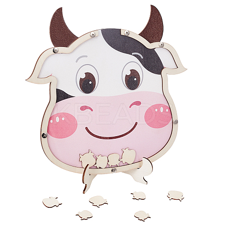 Cow Theme Wooden Baby Shower Guest Book for Birthday Party AJEW-WH0270-345-1